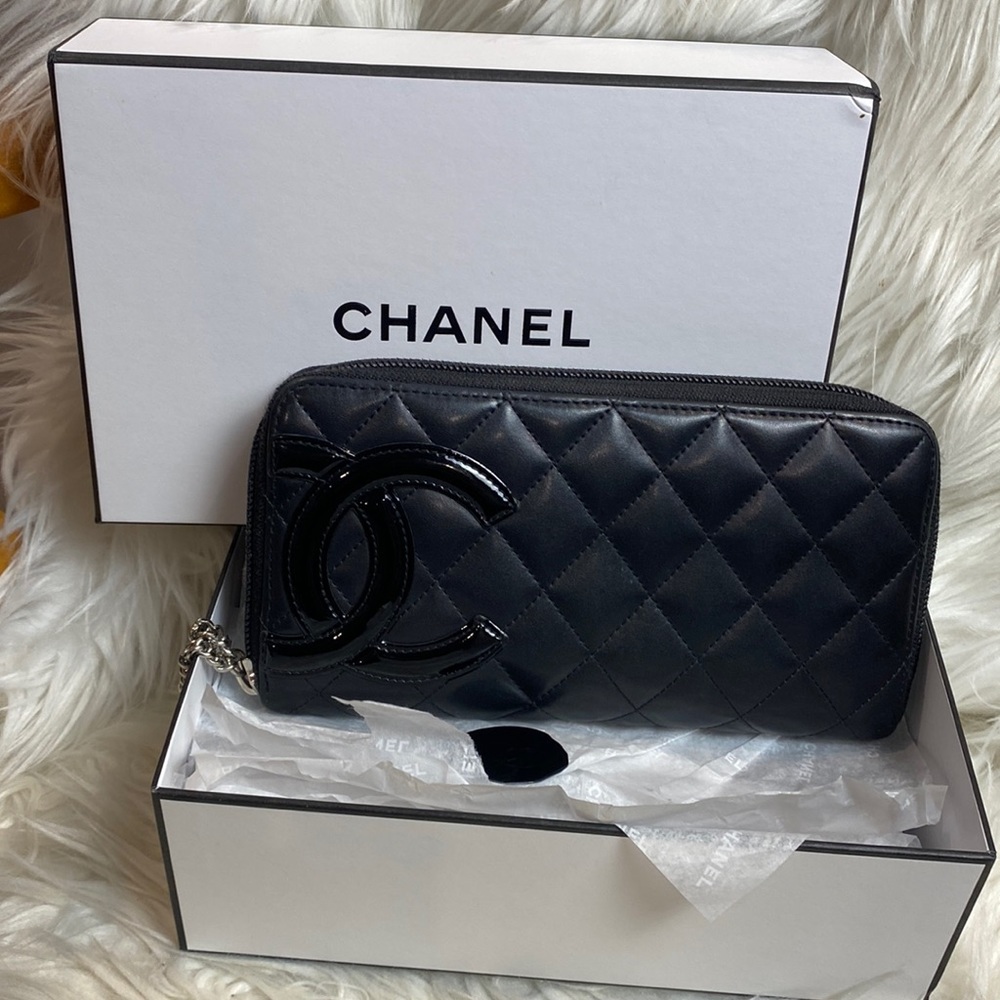 Chanel Cambon Zip Around Organizer Wallet Quilted Lambskin Black